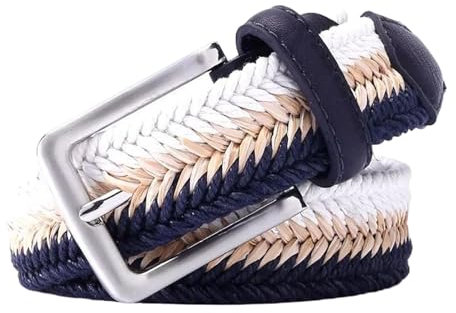 ZacLAy Cintura Semplice da Uomo e Ragazzo Cintura Intrecciata Casual con Corda in cera e Cintura con Fibbia ad Ardiglione in Paglia, Larghezza 1-3/8, lunghezza 160cm, Whitebeigenavy