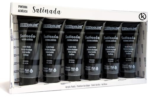 KROWN - Pintura Acrílica 75 ml. Manualidades, No tóxica, Conjunto de Pintura Acrílica para Artistas Principiantes Niños Manualidades Lienzo Madera Cerámica Tela (Negro)
