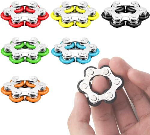 Set mit 6 Rollenketten-Fingerspitzenspielzeugen, Fahrradketten-Stressabbauspielzeug, Kettenstressabbauspielzeug, Fahrradkettenspielzeug, Stressabbauspielzeug für Kinder Erwachsene