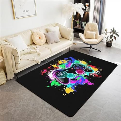 PEIHUODAN Bereich Teppiche, Neon Graffiti Teppiche, Gamer Spiele Teppiche, Kinder Teenager Home Decor Gedruckt Bereich Teppiche, Waschbar Anti-Rutsch-Spiel Bodenmatten Wohnzimmer (Farbe 3,140x200cm)