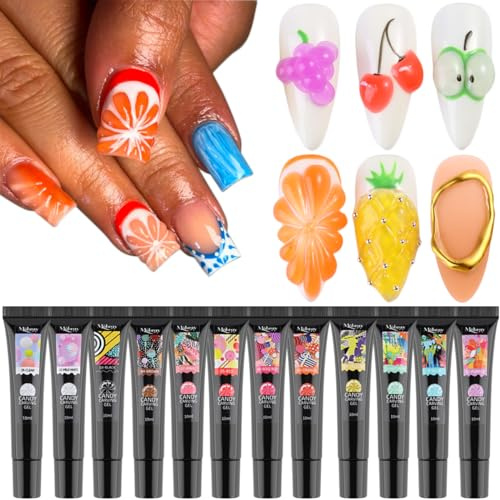 Fcozpjk 3D Sculpting Gel for Nail Art 12 Colors Soft Modeling Nail Gels Kit | Embossing Liner Polish, Neon Green Yellow Pink Gel Polish Summer Design, Wire Wave Painting Jelly Gels Manicure Kit