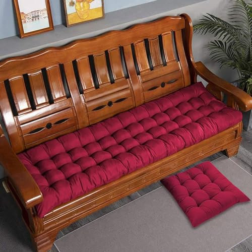 Dickes Baumwoll-Bankkissen, 2-/3-Sitzer, Baumwoll-Sofabank, Sitzkissen, langes Sitzkissen für Zuhause/Garten/Terrasse/Schaukel, Innenbereich (Rot, 80 x 40 cm)