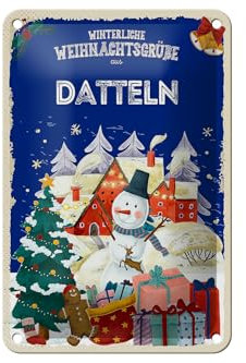 FEMER Blechschild Weihnachtsgrüße aus DATTELN Geschenk Dekoration 12x18cm