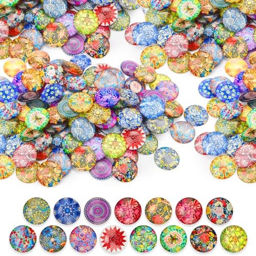 Nenull 120 STK Muggelsteine Bunt 12mm Glasnuggets Glassteine Mosaiksteine zum Basteln Glückssteine Edelsteine Glasbausteine Dekosteine Schmucksteine Cabochons für DIY Anhänger (Blumenserie)
