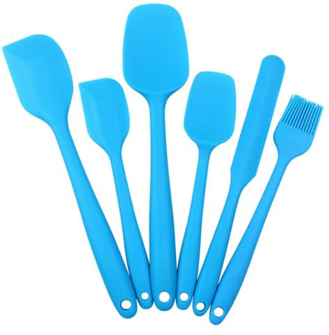 Lychico Silicone Set (6 Piece), Food Grade Rubber Spatulas for Baking, Cooking, and Mixing High Heat Resistant Non Stick Dishwasher Safe BPA-Free, Blue