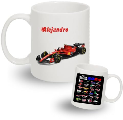 Luxury Desing Regalo personalizado - Tazas para personalizar - Taza personalizada nombre - Coche Ferrari - Taza personalizada Formula 1 - Regalos formula 1 - F1(Coche Ferrari)