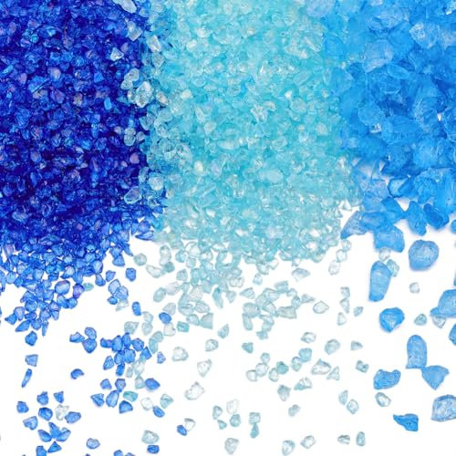 SUNNYCLUE 1 boîte de 300 g de 3 couleurs Bleues en Verre Concassé en Vrac, Éclats de Verre Brisés, Mini Morceaux de Cristal Irréguliers, Grosses Paillettes pour les Arts des Ongles, Résine, Artisanat,