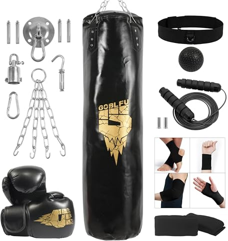 Goblfu Hängender Boxsack für Erwachsene, 1,2 m PU Schwerer Ungefüllter Boxsack Set mit 283.5 g Boxhandschuhen für Kickboxen, Boxen, Karate, Home Gym (Punching Bag Set)