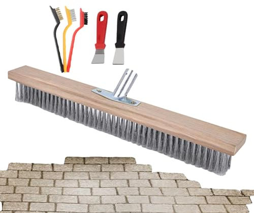 Balai robuste – Balai de terrasse, de jardin | Tête de balai métallique robuste avec douille, balai de jardin en acier robuste pour garage, terrasse, cuisine, sols en béton