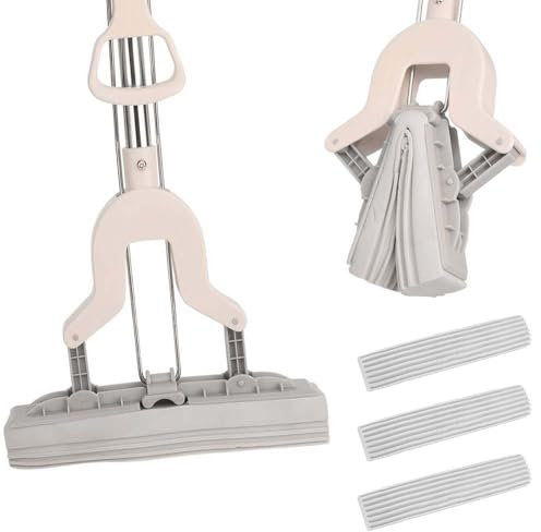 Easy Floor Mop with Self Squeeze Wringing - 3 Pcs Highly-Absorbent PVA Sponge Mop Heads for Cleaning Laminate, Tile, Hardwood Floor
