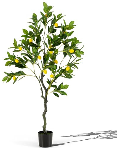 GIANTEX Limonero Artificial de 80/120/160 cm de Alto, con 9/18/27 Frutos Grandes, Planta Decorativa con Ramas Realistas, Cítrico en Maceta para Salón, Despacho, Recibidor (120 cm)
