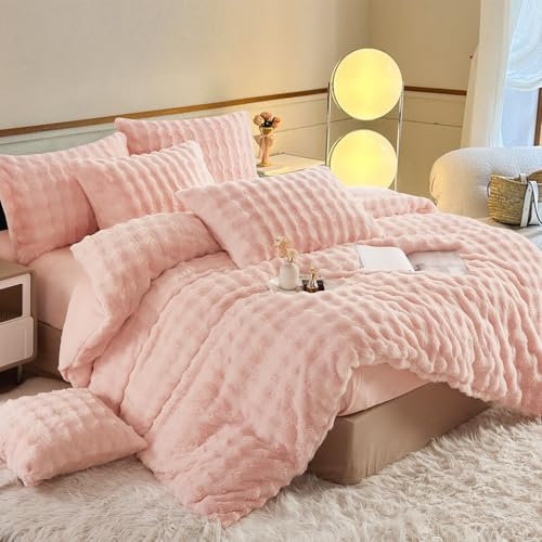 YASMENG Plüsch Bettwäsche 200x220 Winter Warm Rosa Plüsch Langhaar Bettwäsche Winter Samt Super Weich Kuschelig Flauschige Bettwäsche Plüsch 3 Teilig mit Reißverschluss und 2 Kissenbezüge 80x80 cm