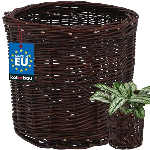 KOTARBAU® Pot De Fleur En Osier Pour Balcon Marron 25x23cm Cache Pot Plante Interieur | Cache-Pots De Fleurs | Cache-Pot Osier | Panier Plante | Panier Osier Plante | Cache Pot Rotin | Grand Cache Pot