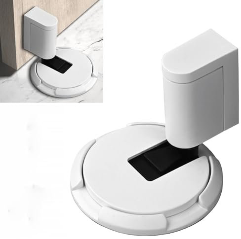 Upgraded Magnetic Door Stopper, Adjustable Punch-Free Silent Floor Doorstop for Various Door Types, Perfect for Yard, Living Room, Bedroom, Kitchen, Bathroom (White)