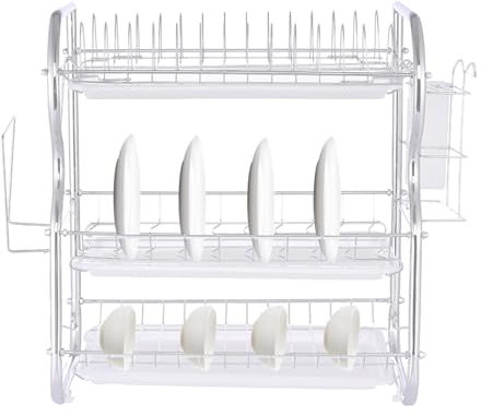 Escurridor de Platos - Estantes para Platos de 3 Niveles para encimera de Cocina, Escurridor de Platos de Cocina | Organizador de Tablas de Cortar de Gran Capacidad con bandejas de Agua para plat