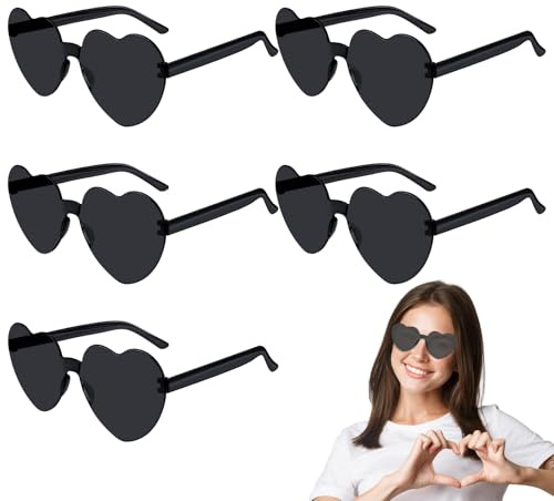PLULON Herz-Sonnenbrillen für Damen, 5/12/25 Stück, herzförmige Brillen, randlos, in Bonbonfarben, lustige Party-Accessoires, Valentinstag