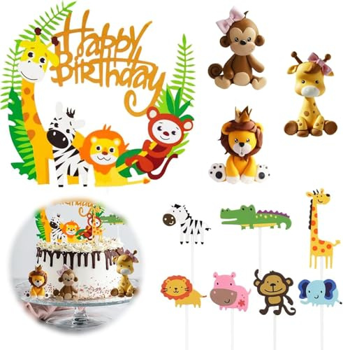 11Stück Dschungel Tortendeko Tiere, Dschungel Kuchendeko, Cake Topper Zoo Tortendeko, Safari-Waldtiere, Giraffe, Löwe, Affe, Elefant, Charakter, Kuchendekoration Geburtstag Junge Mädchen