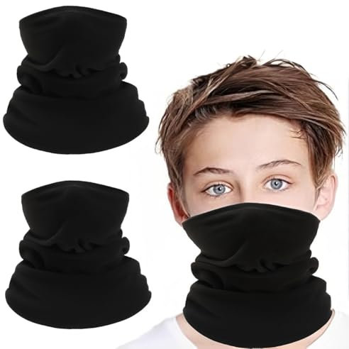 2 Pack Snood, Neck Warmer Kids, Kids Scarf, Fleece Windproof Neck Gaiter Face Covering Mask Scarf Multifunctional Headwear for Boys and Girls Outdoor Sports