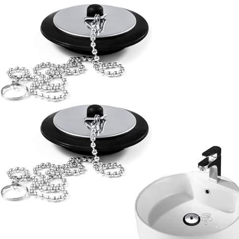 2 Pcs Kitchen Sink Plug Replacement,Drain Stopper,Bath Plug Replacemen,Bathroom Sink Plug Replacement,Universal bath plug for Bathroom Kitchen, Kitchen Sink Plug with Stainless Steel chain