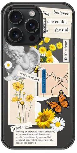 MOSNOVO Magnetische Hülle für iPhone 15 Pro Max, 3m Militärstandard-Schutz, Kompatibel mit MagSafe, Stoßfeste Handyhülle für iPhone 15 Pro Max - Vintage-Collage-Kunst - Transparent Schwarz