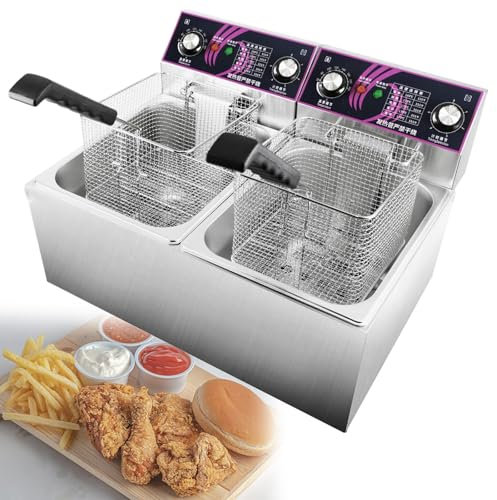 XNYXLPP Friteuse Commerciale avec Panier, Grande friteuse électrique de comptoir en Acier Inoxydable, pour Usage Domestique et au Restaurant, 2x8L (2x8l)