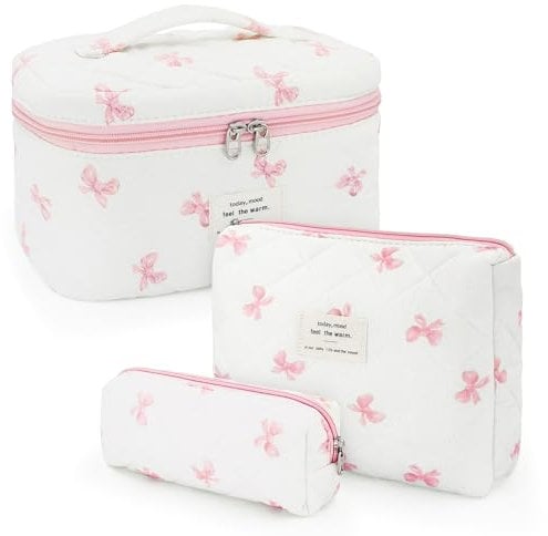 beifon 3er Set Kosmetiktasche Kulturtasche Damen mit Blumenmuster, Kulturbeutel Make Up Tasche, Tragbare Schminktasche Makeup Bag Waschtasche Groß Frauen Mädchen für Alltag und Reisen