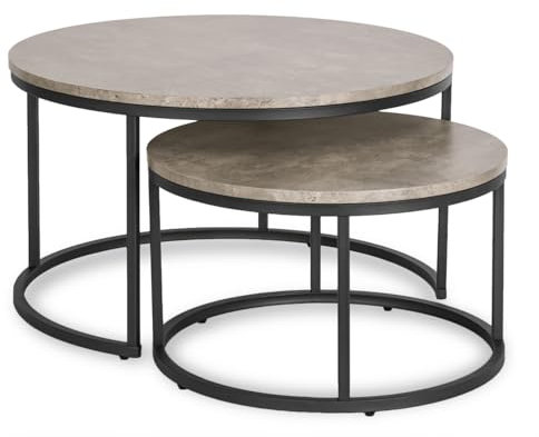 MEBEL ELITE - Couchtisch Zweier Set Beton - Satztische fürs Wohnzimmer aus MDF-Platte - couchtisch rund 2er Set 60 cm/80 cm - stabile Beistelltische - runde Couchtische