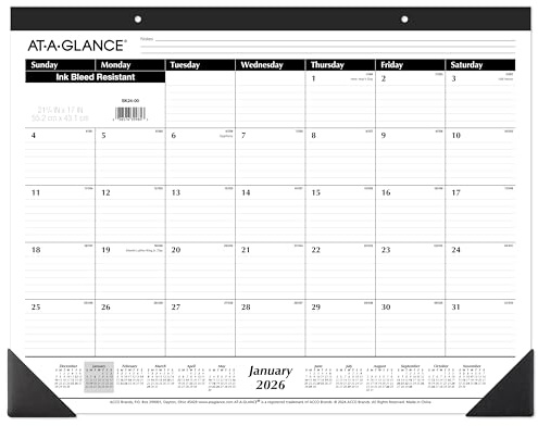 AT-A-GLANCE 2026 Schreibtischkalender, monatlich, Schreibtischunterlage, 54 x 43 cm, groß, linierte Blöcke (SK240026)