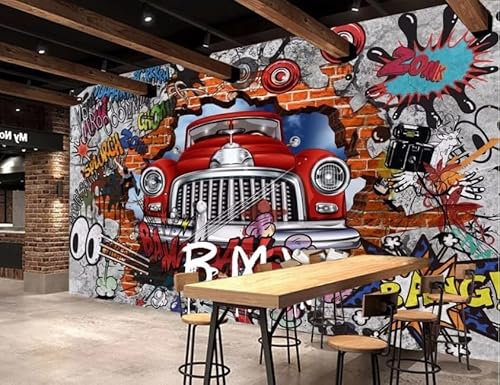XDOUBAO Papier peint mural 3D nostalgique mur de briques voiture graffiti salon papier peint 3d papier peint, 3D, 430x300cm
