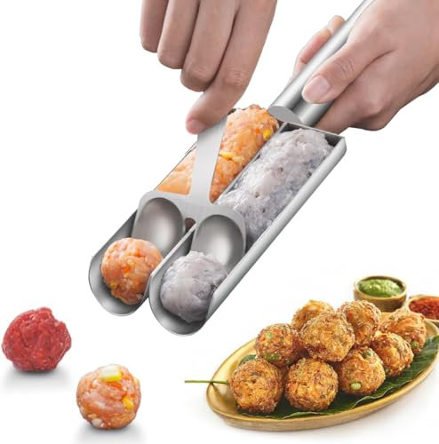 SkyJoy®fleischbällchen Former.Krokettenmaschine aus Edelstahl 304 mit Löffel, Krokettenlöffelmaschine.Küche 2 Kanal Frikadellenmaschine. DIY-Kochwerkzeug für schnelle Kroketten-Fischbällchen