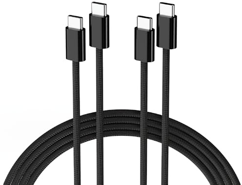 HIROTO 2-Pack USB-C to USB-C Cable, 2m 60W PD Fast Charging Cord, Black Nylon Braided for iPhone 17, iPad Pro, Samsung Galaxy, MacBook & More