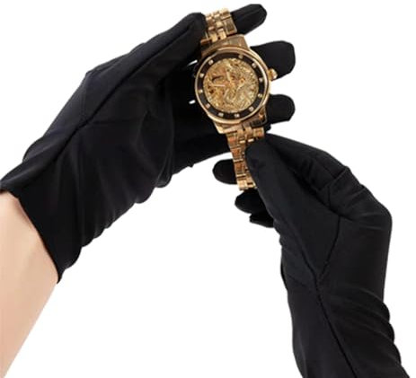 Kustimantu Schwarze Handschuhe für Schmuckhandling, Schmuckhandschuhe, Weiche schützende dünne atmungsaktive Handschuhe, Zeremonieller Kellner Kostüm, Kunstwerkfotografie -Werkzeug für Foto, Film,