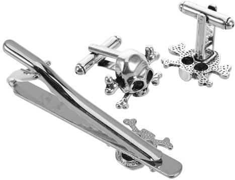 SAFIGLE 3pièces Pince à Cravate Et Boutons De Pour Hommes Accessoire Élégant Avec Design De Crâne Pour Événements Mariages Et Tenues De