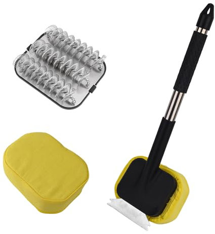 lasuroa Grill Brush with Replaceable Stainless Steel Spring Head, Safe Steam Grill Brush Bristle-Free with Scraper BBQ Tool for Cast Iron Stainless Steel Grates Outdoor Barbecue Cleaner Accessories
