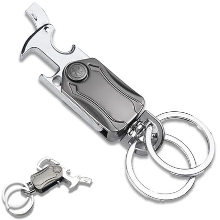 1 Pièce Porte-Clés Multifonction, 5-en-1 en Alliage de Zinc : Coupe-Boîte, Ouvre-Bouteille, Support Téléphone, Hand Spinner, Portable (48g) à Attacher Sac, Ceinture, Accès Facile aux Clés(Gris Argent)