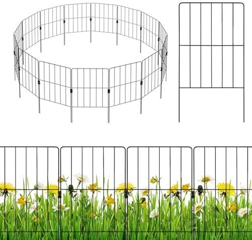 COSTWAY 15/25PCS Recinzione da Giardino 33 x 60 CM, Recinzione per Aiuole in Metallo Antiruggine e Robusto, Recinto Pieghevole da Giardino, Orto ed Aiuole (15)