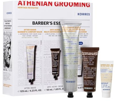 KORRES ATHENIAN GROOMING Men's Starter Kit, Anti-Aging Creme, Aftershave-Balsam, Reinigungsgel, Gesichts- & Bartpflege für Männer, vegan, Geschenkset, 50+125+20ml