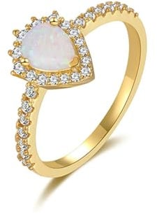 BCughia Hochzeitsringe Gold 375, Damenring Gelbgold 9 Karat mit Opal und Moissanit Damenring Hochzeit Gr 57