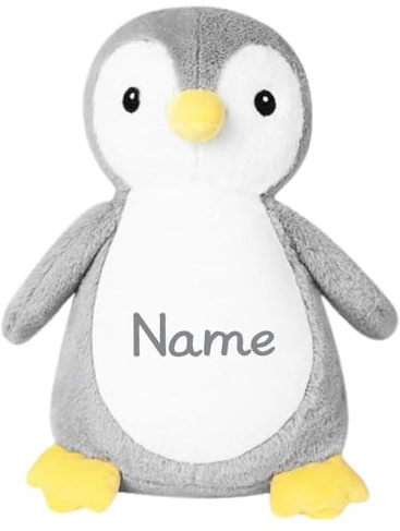 Elefantasie Stofftier Pinguin grau weiß mit Name personalisiert Kuscheltier für Kinder Flauschiges Plüschtier 40cm (Name)