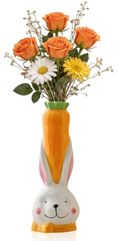 Kaezuy Osterhasen Deko Vasen,Osterdeko Hase Vase aus Keramik,Frühlingsdeko Hasenfigur Blumenvase für Pampasgras Trockenblumen Blumenvase Tulpenvase Küche Wohnzimmer (Orange)