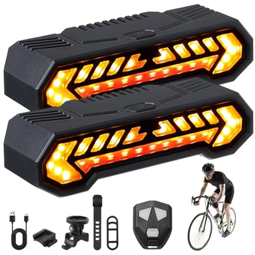 Intelligente Fahrradbeleuchtung,Fahrrad Rücklicht mit Blinker, Drahtloses Blinklicht + ferngesteuerte Richtungsanzeige,Hohe Sichtbarkeit,wasserdicht,Schnellladung Kabellose Fernbedienung (2)