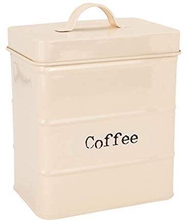Harbour Housewares Cream Coffee Canister – Retro Metal Storage Tin with Airtight Lid for Ground Coffee & Beans Vintage Kitchen Food Caddy Container Jar Stylish Organiser for Home