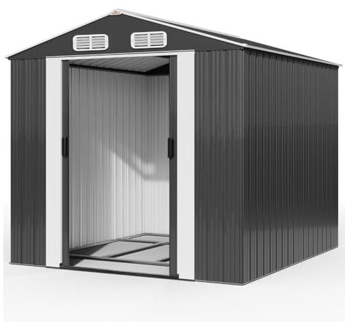 GARDEBRUK® XXXL Metall Gerätehaus 8m² mit Fundament 315x260x180cm Schiebetür Anthrazit Geräteschuppen Gartenhaus 15m³