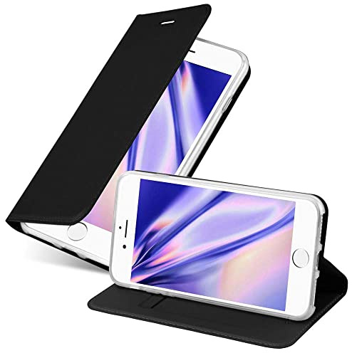 Cadorabo Hülle kompatibel mit Apple iPhone 7 / 7S / 8 / SE 2020 aus Kunst Leder Flip Klappbare Magnetische [Standfunktion] [Kartenfächern] Cover Hülle für iPhone 7 / 7S / 8 / SE 2020 Tasche in Schwarz
