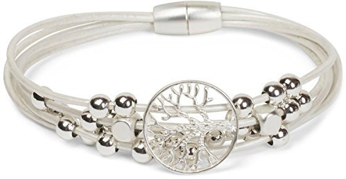 styleBREAKER Armband mit feinen Bändern, Lebensbaum Anhänger und Schmuckperlen, Magnetverschluss, Armschmuck, Schmuck, Damen 05040135, Farbe:Weiß