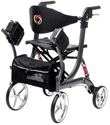 Besco Medical 2 in 1 Rollator-Rollstuhl SPRING VARIO - Leichtgewicht Rollator mit Rollstuhlfunktion & Komfort-Federung - faltbar, höhenverstellbar & umbaubar zum Transportstuhl - Modell M Graphitgrau