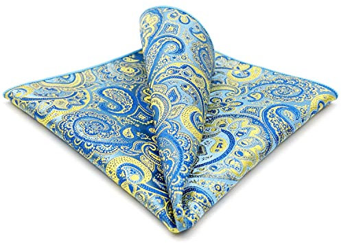 S&W SHLAX&WING Herren Einstecktücher Blau Gelb Paisley Groß for Hochzeit Party