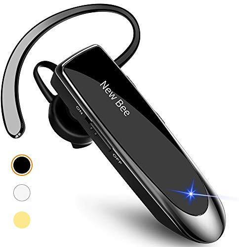 New Bee Bluetooth Earpiece V5.0 Wireless Handsfree Headset with Microphone 24 Hrs Driving Headset 60 Days Standby Time for iPhone Android Samsung Laptop Trucker Driver (Black)