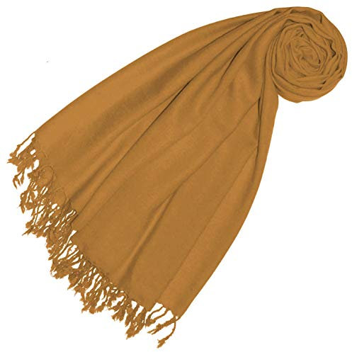 Lorenzo Cana Premium Pashmina Damenschal Schaltuch 50% Kaschmir 50% Wolle vom Merinolamm Wolletuch Kaschmirschal Wollschal Damenstola mit Fransen Hellbraun Camel 78571