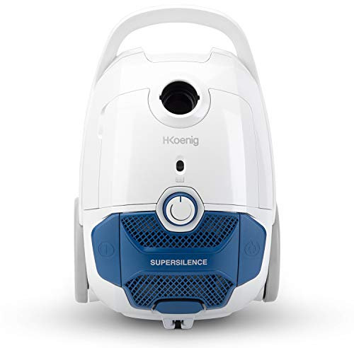 H.Koenig AXO800 Aspirapolvere a traino AAAA con sacco, 3L, Potente,Filtro Hepa H12,Silenzioso 68db, Bianco/Blu